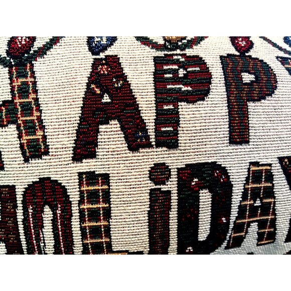 Vintage Happy Holidays Decorative Throw Pillow 12" X 9" Festive Tapestry Design - Picture 2 of 4